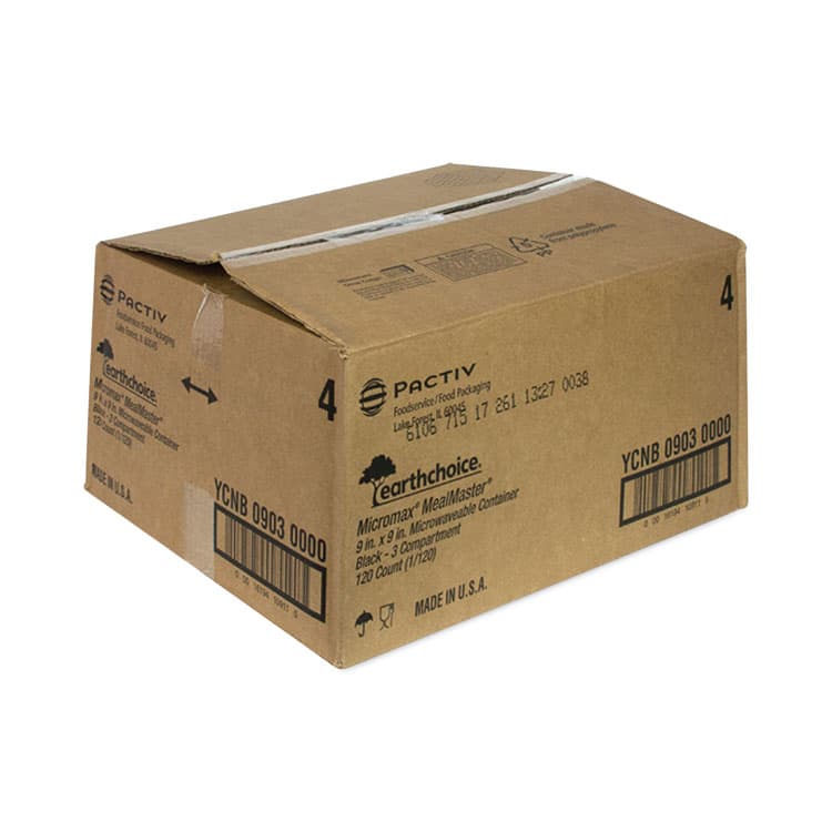 PACTIV EVERGREEN CORPORATION EarthChoice SmartLock Microwavable MFPP Hinged Lid Container, 3 Compartments, 9.33 x 8.88 x 3.1, Black, Plastic, 120/Carton (PCTYCNB09030000) thumbnail 3