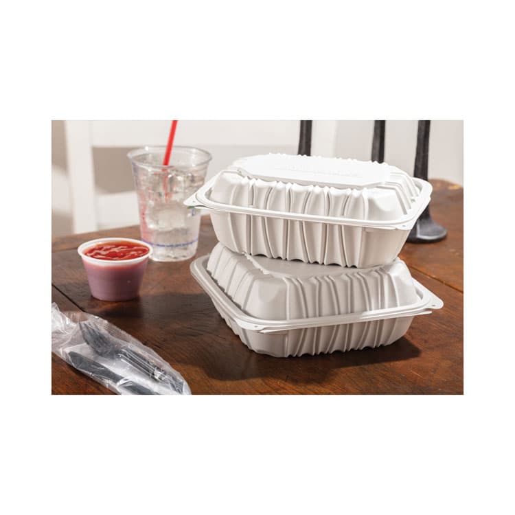 PACTIV EVERGREEN CORPORATION EarthChoice Vented Microwavable MFPP Hinged Lid Container, 9 x 6 x 2.75, White, Plastic, 170/Carton (PCTYCNW0207) thumbnail 3