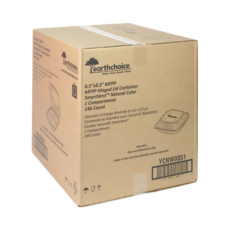 PACTIV EVERGREEN CORPORATION EarthChoice Vented Microwavable MFPP Hinged Lid Container, 8.4 x 8.7 x 3.1, White, Plastic, 146/Carton (PCTYCNW0851) thumbnail 3