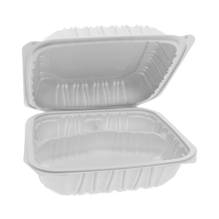 PACTIV EVERGREEN CORPORATION EarthChoice Vented Microwavable MFPP Hinged Lid Container, 3 Compartments, 8.4 x 8.7 x 3.1, White, Plastic, 146/Carton (PCTYCNW0853) thumbnail 2