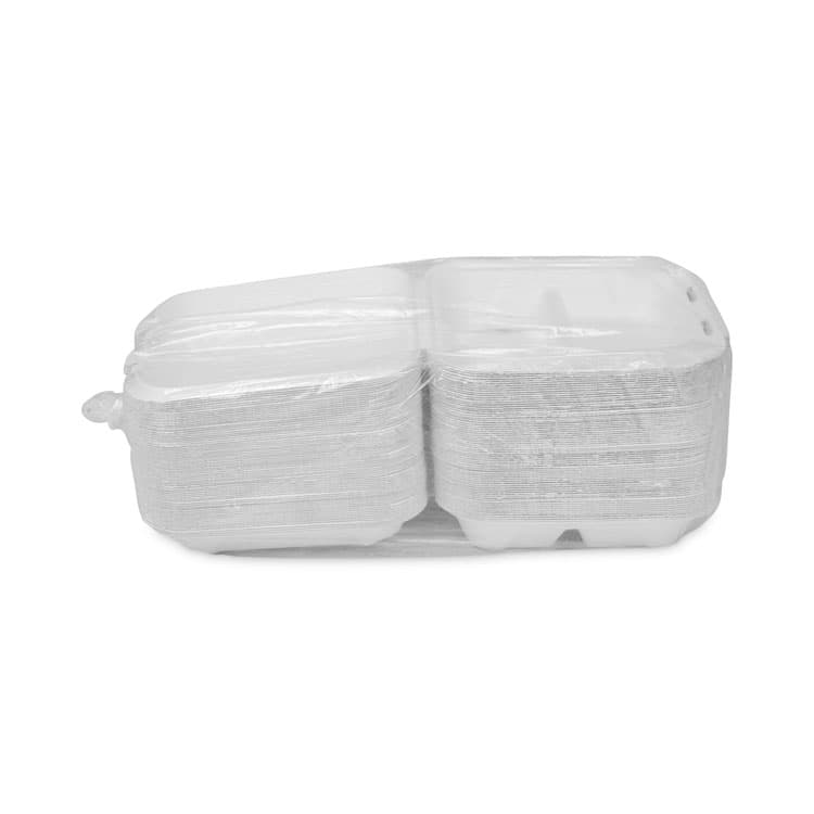 PACTIV EVERGREEN CORPORATION EarthChoice Bagasse Hinged Lid Container, 3 Compartments, Dual Tab Lock, 7.8 x 7.8 x 2.8, Natural, Sugarcane, 150/Carton (PCTYMCH08030001) thumbnail 3