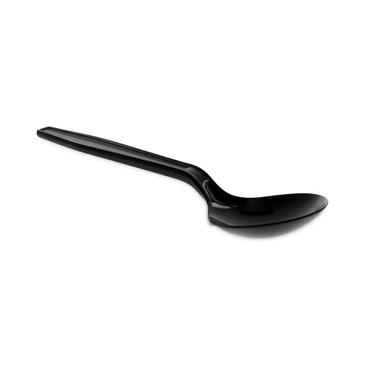 PACTIV EVERGREEN CORPORATION Meadoware Cutlery, Medium Heavyweight Soup Spoon, Plastic, Black, 1,000/Carton (PCTYMWSSE)