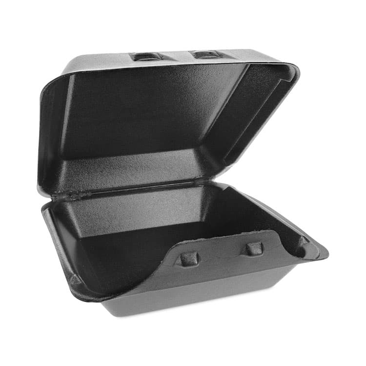PACTIV EVERGREEN CORPORATION SmartLock Foam Hinged Lid Container, Large, 9 x 9.1 x 3.3, Black, 150/Carton (PCTYHLB09010000) thumbnail 2