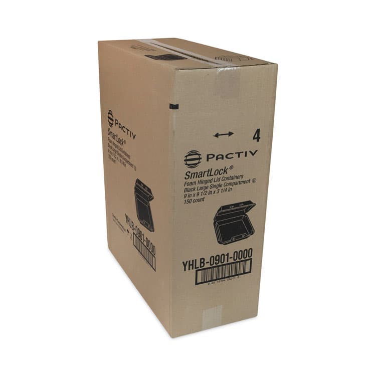 PACTIV EVERGREEN CORPORATION SmartLock Foam Hinged Lid Container, Large, 9 x 9.1 x 3.3, Black, 150/Carton (PCTYHLB09010000) thumbnail 3