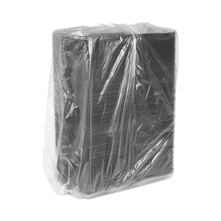 PACTIV EVERGREEN CORPORATION SmartLock Foam Hinged Lid Container, Large, 3 Compartments, 9 x 9.5 x 3.3, Black, 150/Carton (PCTYHLB09030000) thumbnail 3