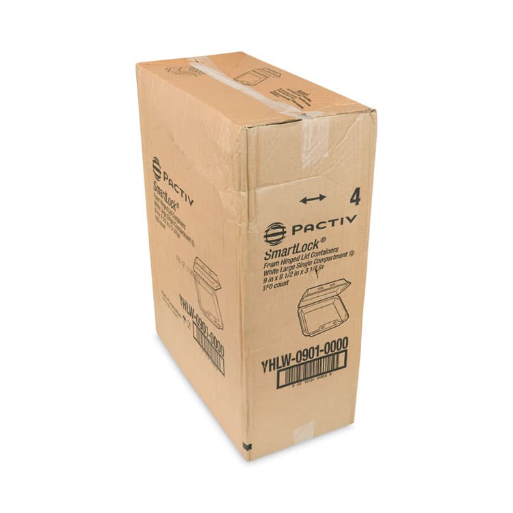 PACTIV EVERGREEN CORPORATION SmartLock Foam Hinged Lid Container, Large, 9 x 9.1 x 3.3, White, 150/Carton (PCTYHLW09010000) thumbnail 2