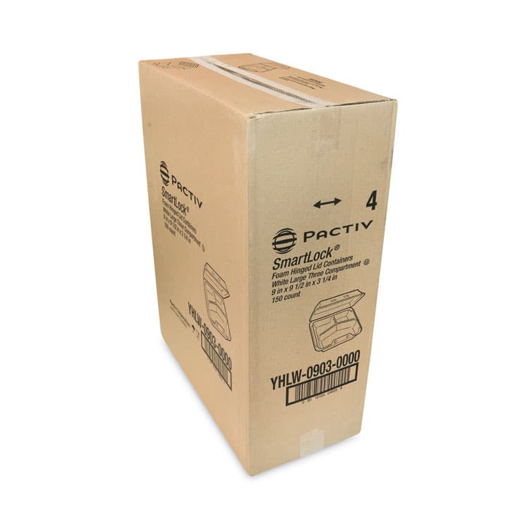 PACTIV EVERGREEN CORPORATION SmartLock Foam Hinged Lid Container, Large, 3 Compartments, 9 x 9.25 x 3.25, White, 150/Carton (PCTYHLW09030000) thumbnail 3