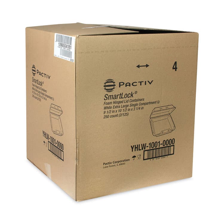 PACTIV EVERGREEN CORPORATION SmartLock Foam Hinged Lid Container, X-Large, 9.5 x 10.5 x 3.3, White, 250/Carton (PCTYHLW10010000) thumbnail 2