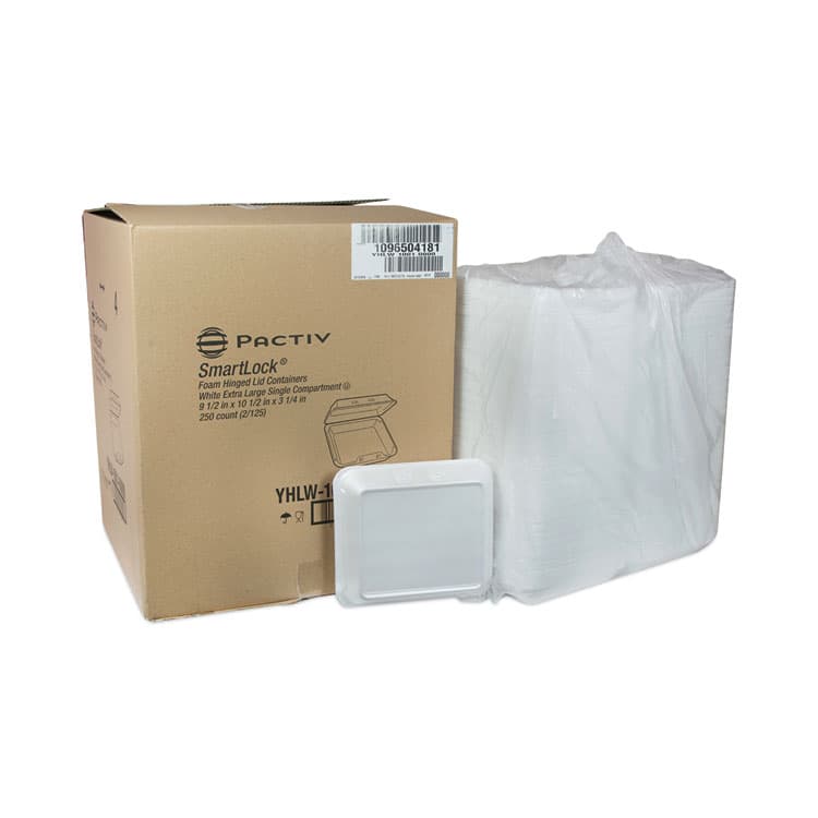 PACTIV EVERGREEN CORPORATION SmartLock Foam Hinged Lid Container, X-Large, 9.5 x 10.5 x 3.3, White, 250/Carton (PCTYHLW10010000) thumbnail 3
