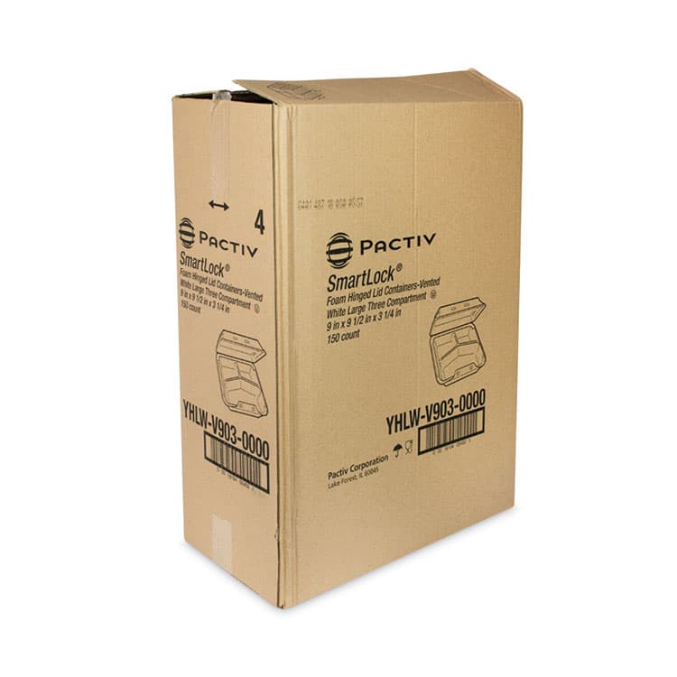 PACTIV EVERGREEN CORPORATION SmartLock Vented Foam Hinged Lid Container, 3 Compartments, 9 x 9.3 x 3.3, White, 150/Carton (PCTYHLWV9030000) thumbnail 2