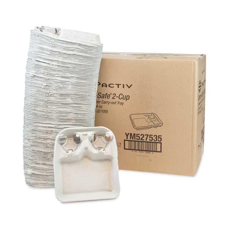 PACTIV EVERGREEN CORPORATION EarthChoice Carry-Safe Beverage Carrier, 8 oz to 24 oz, Two Cups + Food Tray, Natural, 200/Carton (PCTYM527535) thumbnail 4