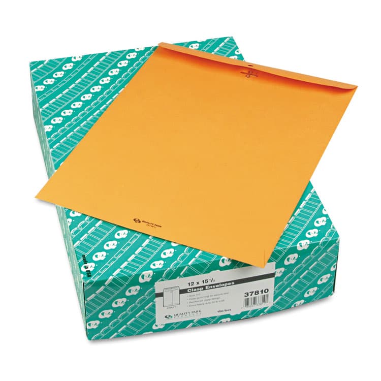QUALITY PARK PRODUCTS Clasp Envelope, 32 lb Bond Weight Kraft, #15 1/2, Square Flap, Clasp/Gummed Closure, 12 x 15.5, Brown Kraft, 100/Box (QUA37810) thumbnail 2