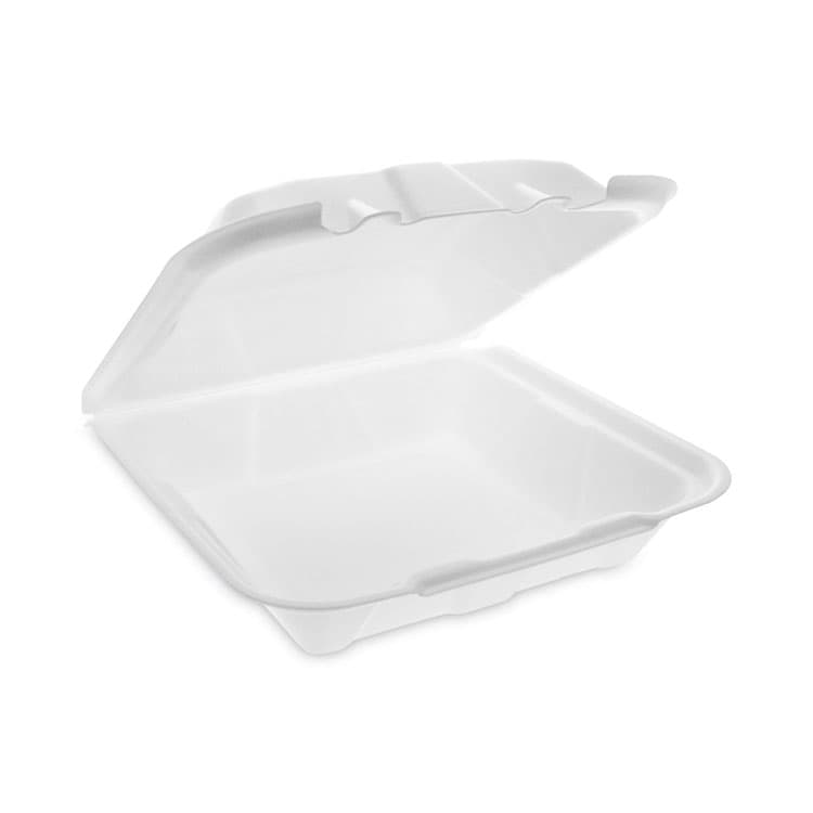 PACTIV EVERGREEN CORPORATION Vented Foam Hinged Lid Container, Dual Tab Lock Economy, 9.1 x 9 x 3.3, White, 150/Carton (PCTYTD19901ECON)