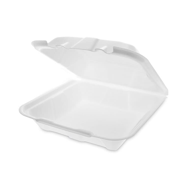 PACTIV EVERGREEN CORPORATION Vented Foam Hinged Lid Container, Dual Tab Lock Economy, 9.1 x 9 x 3.3, White, 150/Carton (PCTYTD19901ECON) thumbnail 2