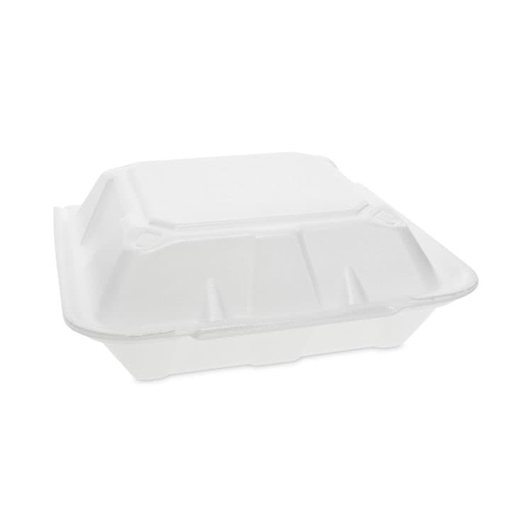 PACTIV EVERGREEN CORPORATION Vented Foam Hinged Lid Container, Dual Tab Lock, 9.13 x 9 x 3.25, White, 150/Carton (PCTYTD199010000)
