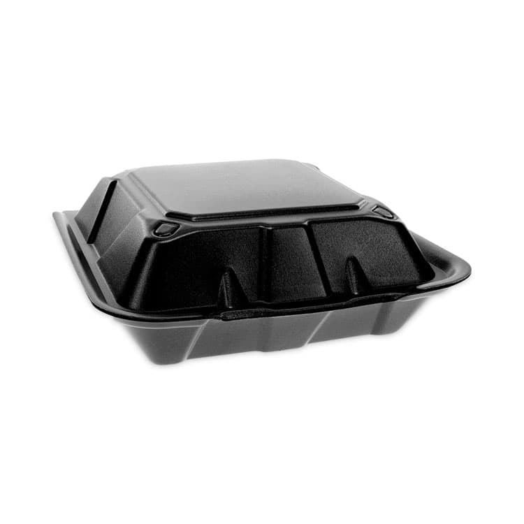 PACTIV EVERGREEN CORPORATION Vented Foam Hinged Lid Container, Dual Tab Lock, 9.1 x 9 x 3.3, Black, 150/Carton (PCTYTDB99010000)