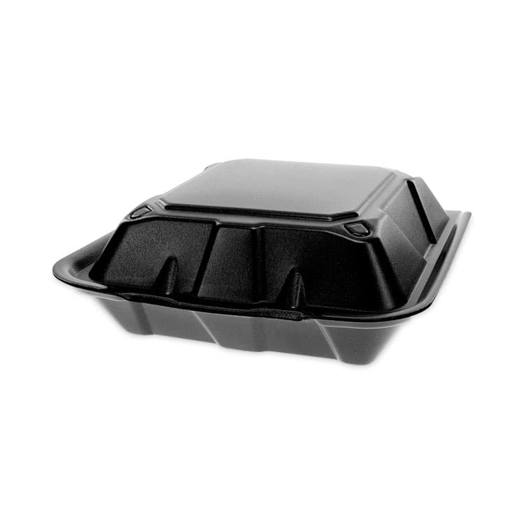 PACTIV EVERGREEN CORPORATION Vented Foam Hinged Lid Container, Dual Tab Lock, 9.1 x 9 x 3.3, Black, 150/Carton (PCTYTDB99010000) thumbnail 3