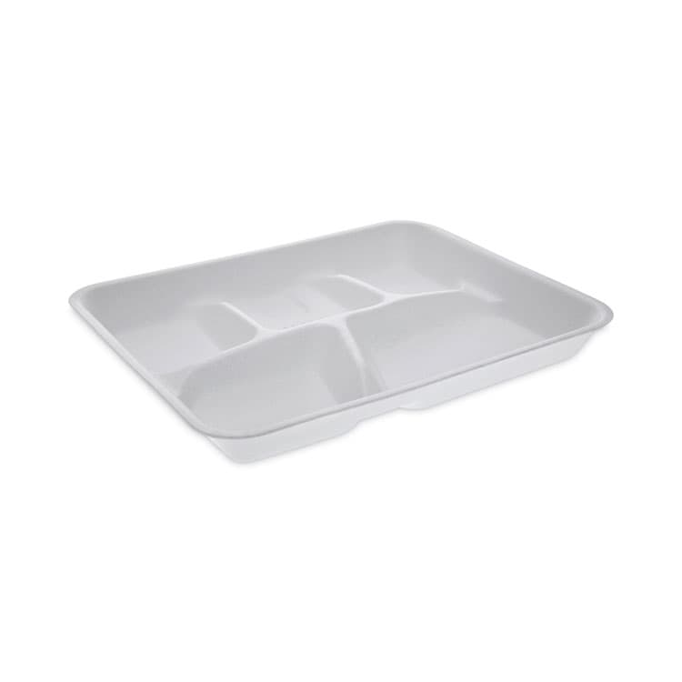PACTIV EVERGREEN CORPORATION Foam School Trays, 5-Compartment Tray, 8.25 x 10.5 x 1, White, 500/Carton (PCTYTH10500SGBX)