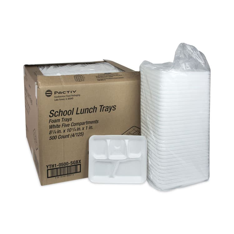 PACTIV EVERGREEN CORPORATION Foam School Trays, 5-Compartment Tray, 8.25 x 10.5 x 1, White, 500/Carton (PCTYTH10500SGBX) thumbnail 4