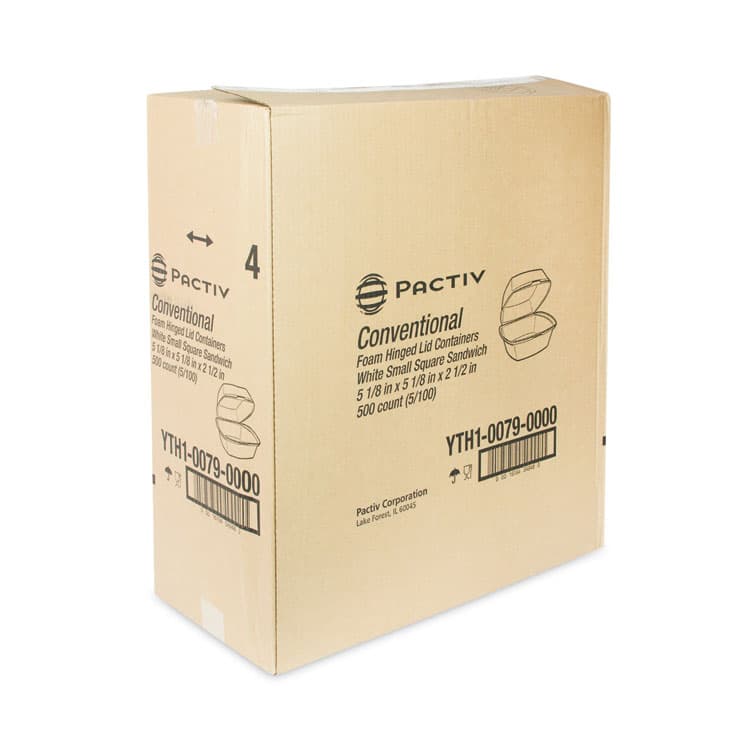 PACTIV EVERGREEN CORPORATION Foam Hinged Lid Container, Single Tab Lock, 5 x 5 x 2.5, White, 500/Carton (PCTYTH100790000) thumbnail 2