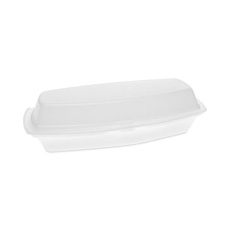 PACTIV EVERGREEN CORPORATION Foam Hinged Lid Container, Single Tab Lock Hot Dog, 7.25" x 3" x 2", White, 504/Carton (PCTYTH100980000)