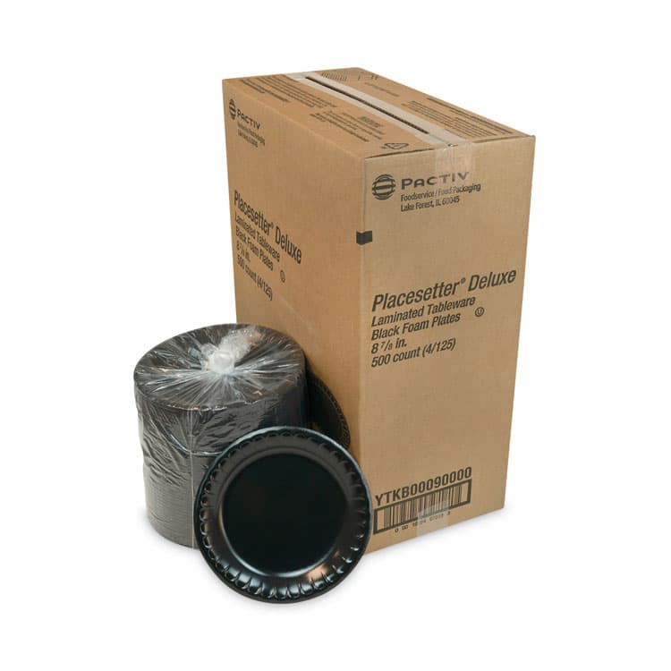 PACTIV EVERGREEN CORPORATION Placesetter Deluxe Laminated Foam Dinnerware, Plate, 9" dia, Black, 500/Carton (PCTYTKB00090000) thumbnail 4