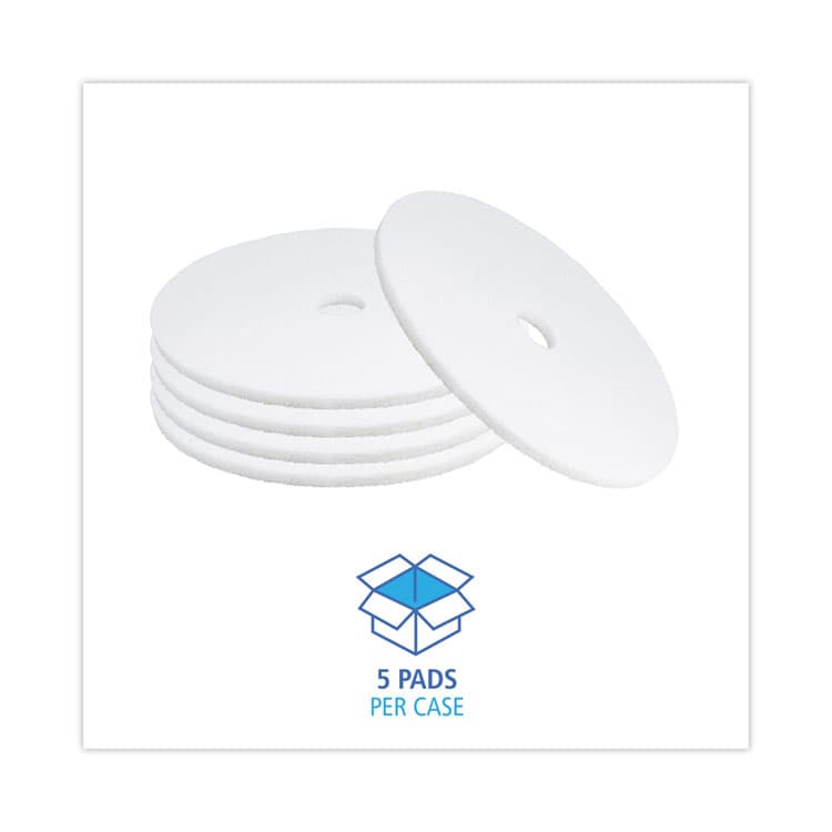 BOARDWALK Polishing Floor Pads, 21" Diameter, White, 5/Carton (BWK4021WHI) thumbnail 3