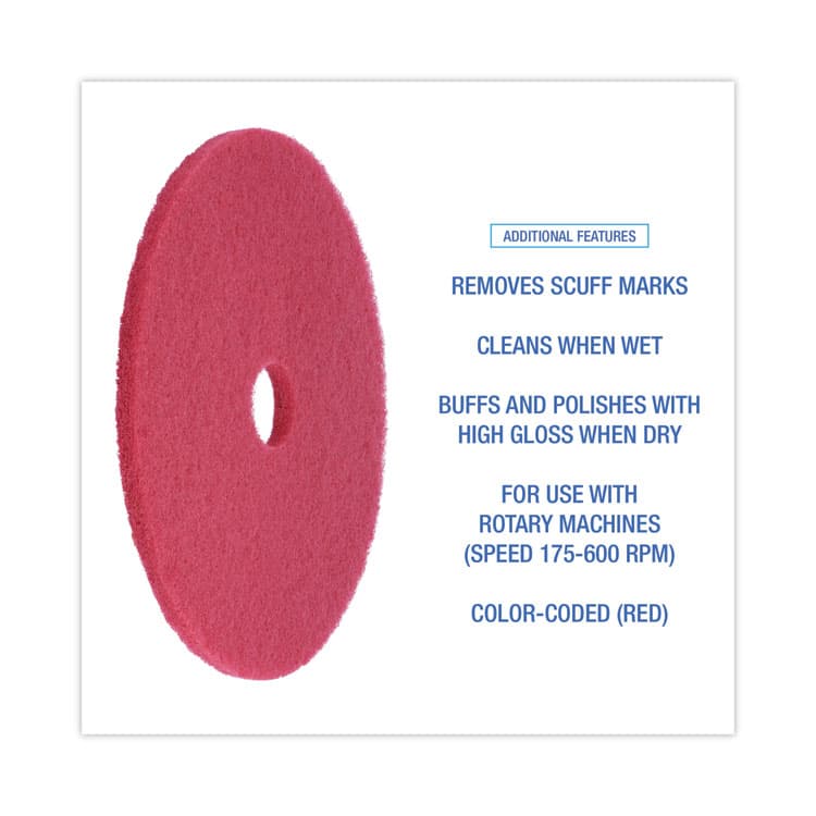 BOARDWALK Buffing Floor Pads, 21" Diameter, Red, 5/Carton (BWK4021RED) thumbnail 4