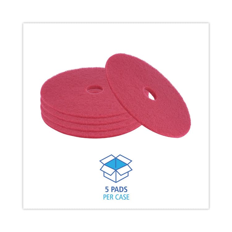 BOARDWALK Buffing Floor Pads, 21" Diameter, Red, 5/Carton (BWK4021RED) thumbnail 3