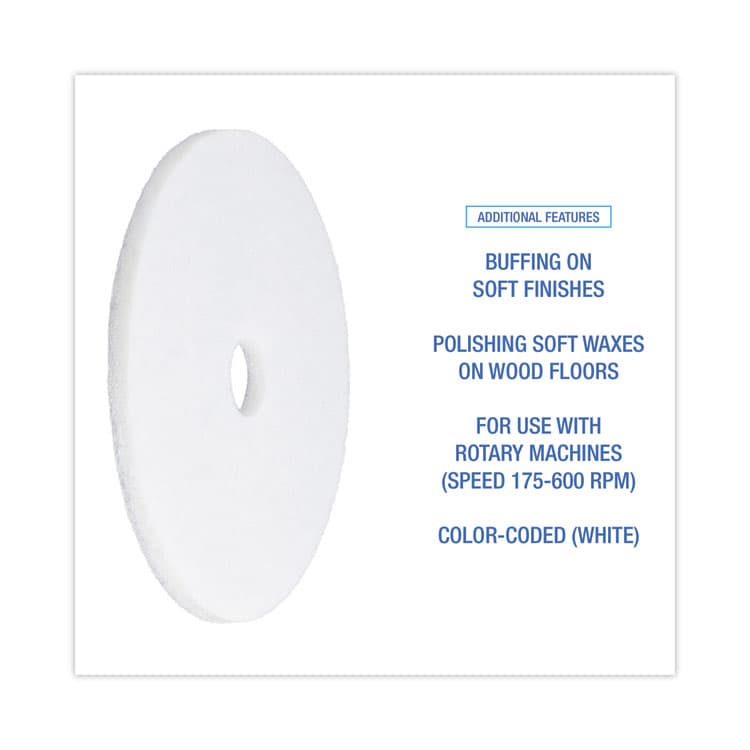 BOARDWALK Polishing Floor Pads, 20" Diameter, White, 5/Carton (BWK4020WHI) thumbnail 4