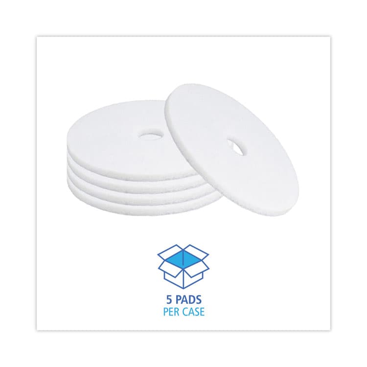 BOARDWALK Polishing Floor Pads, 20" Diameter, White, 5/Carton (BWK4020WHI) thumbnail 3