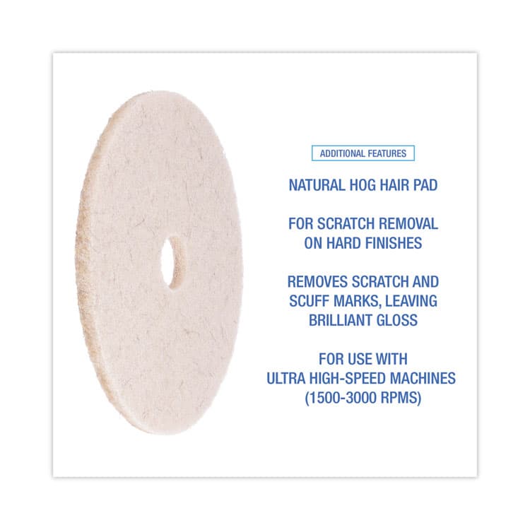 BOARDWALK Natural Hog Hair Burnishing Floor Pads, 20" Diameter, Tan, 5/Carton (BWK4020NHE) thumbnail 4