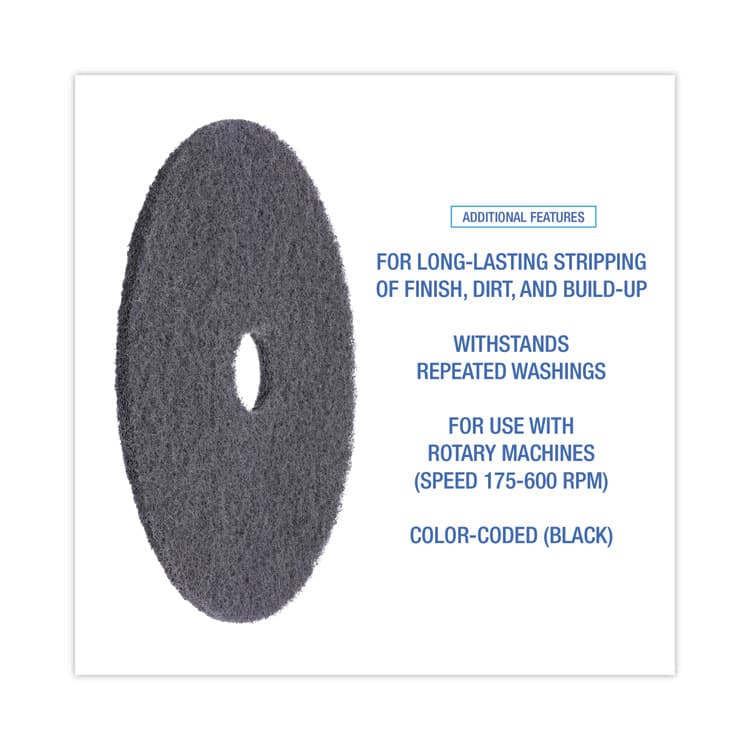 BOARDWALK High Performance Stripping Floor Pads, 20" Diameter, Black, 5/Carton (BWK4020HIP) thumbnail 4