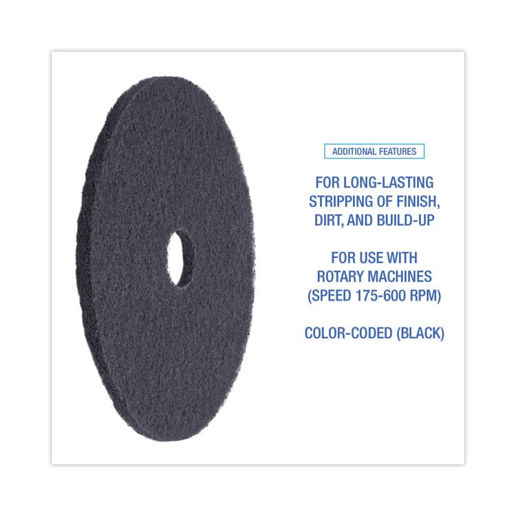 BOARDWALK Stripping Floor Pads, 20" Diameter, Black, 5/Carton (BWK4020BLA) thumbnail 4