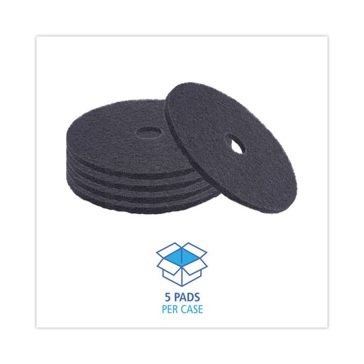 BOARDWALK Stripping Floor Pads, 20" Diameter, Black, 5/Carton (BWK4020BLA) thumbnail 3