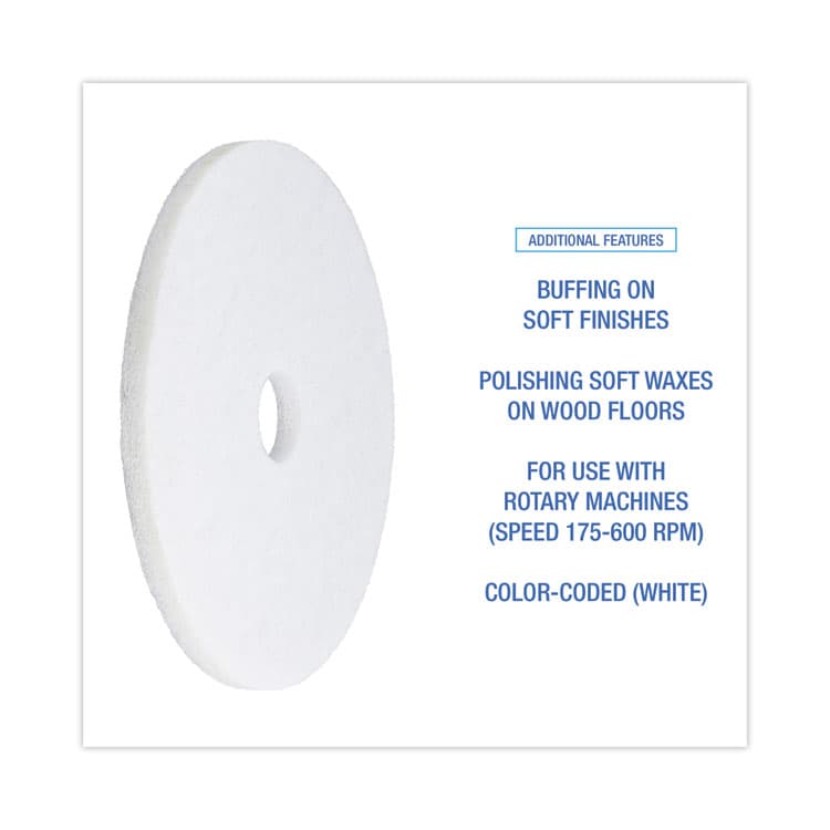 BOARDWALK Polishing Floor Pads, 19" Diameter, White, 5/Carton (BWK4019WHI) thumbnail 4