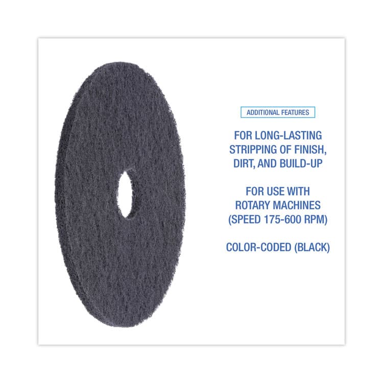 BOARDWALK Stripping Floor Pads, 19" Diameter, Black, 5/Carton (BWK4019BLA) thumbnail 4