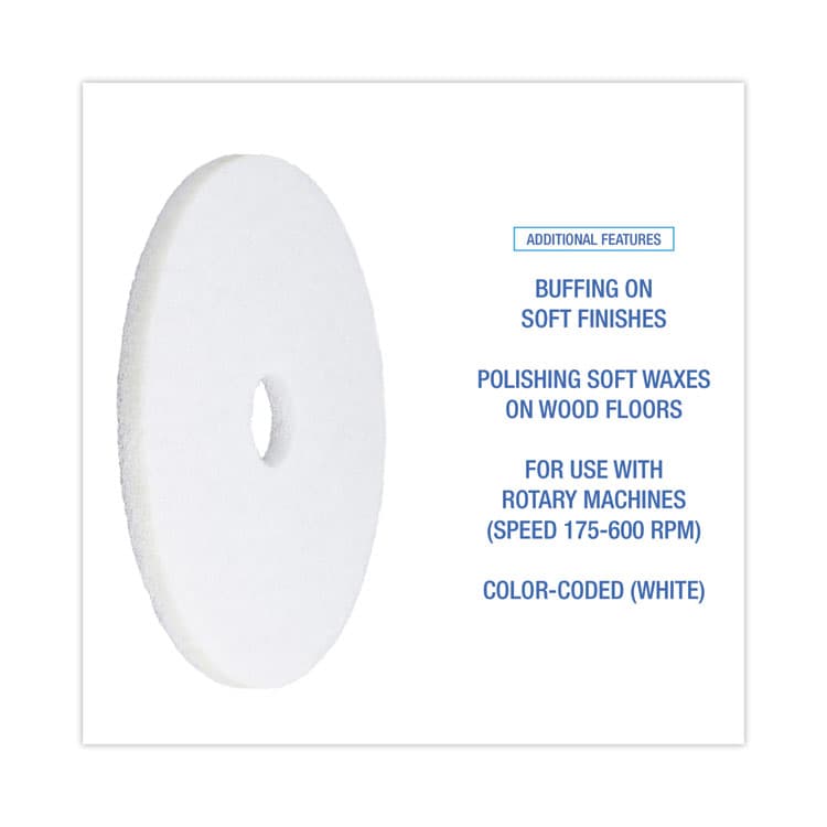 BOARDWALK Polishing Floor Pads, 18" Diameter, White, 5/Carton (BWK4018WHI) thumbnail 4