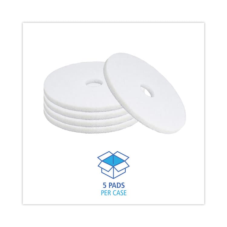 BOARDWALK Polishing Floor Pads, 18" Diameter, White, 5/Carton (BWK4018WHI) thumbnail 3
