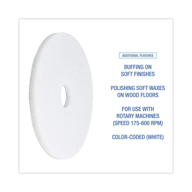 BOARDWALK Polishing Floor Pads, 17" Diameter, White, 5/Carton (BWK4017WHI) thumbnail 4