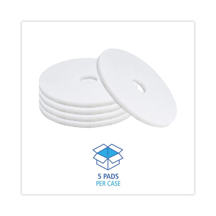 BOARDWALK Polishing Floor Pads, 17" Diameter, White, 5/Carton (BWK4017WHI) thumbnail 3