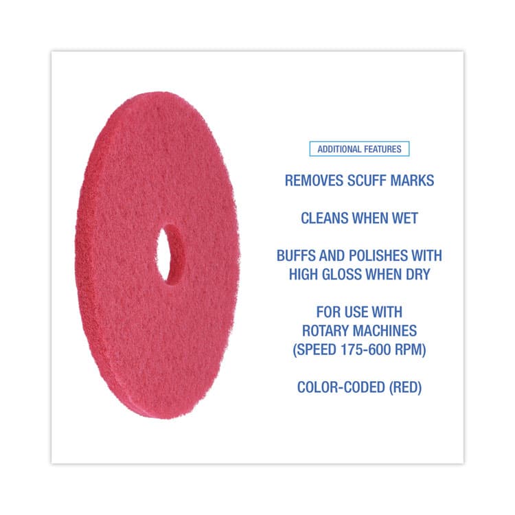 BOARDWALK Buffing Floor Pads, 17" Diameter, Red, 5/Carton (BWK4017RED) thumbnail 4