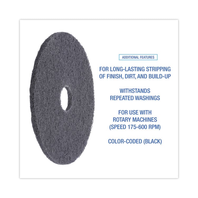 BOARDWALK High Performance Stripping Floor Pads, 17" Diameter, Black, 5/Carton (BWK4017HIP) thumbnail 4