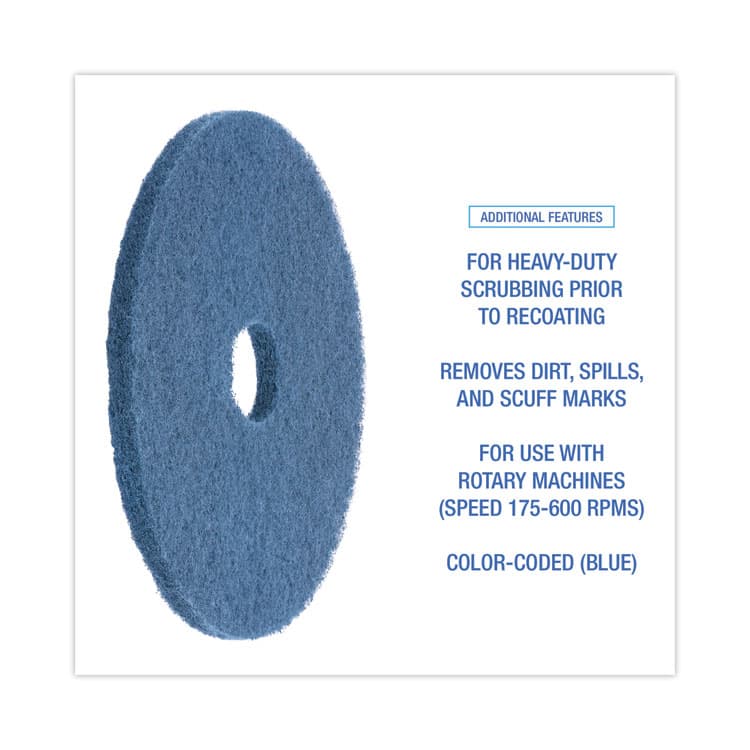 BOARDWALK Scrubbing Floor Pads, 17" Diameter, Blue, 5/Carton (BWK4017BLU) thumbnail 4