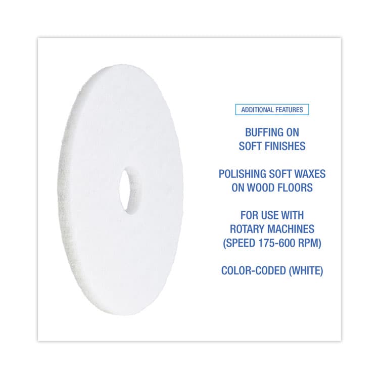 BOARDWALK Polishing Floor Pads, 16" Diameter, White, 5/Carton (BWK4016WHI) thumbnail 4