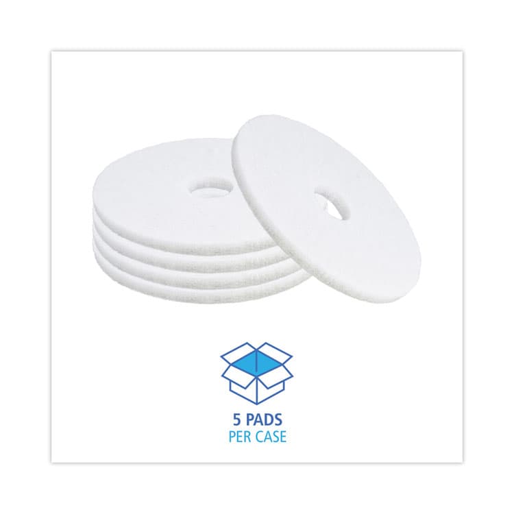BOARDWALK Polishing Floor Pads, 16" Diameter, White, 5/Carton (BWK4016WHI) thumbnail 3