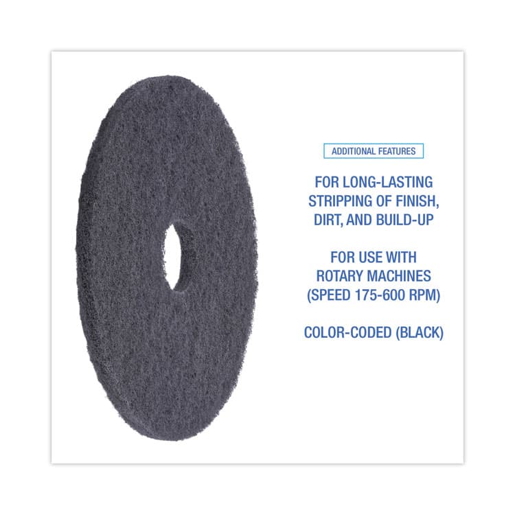 BOARDWALK Stripping Floor Pads, 16" Diameter, Black, 5/Carton (BWK4016BLA) thumbnail 4