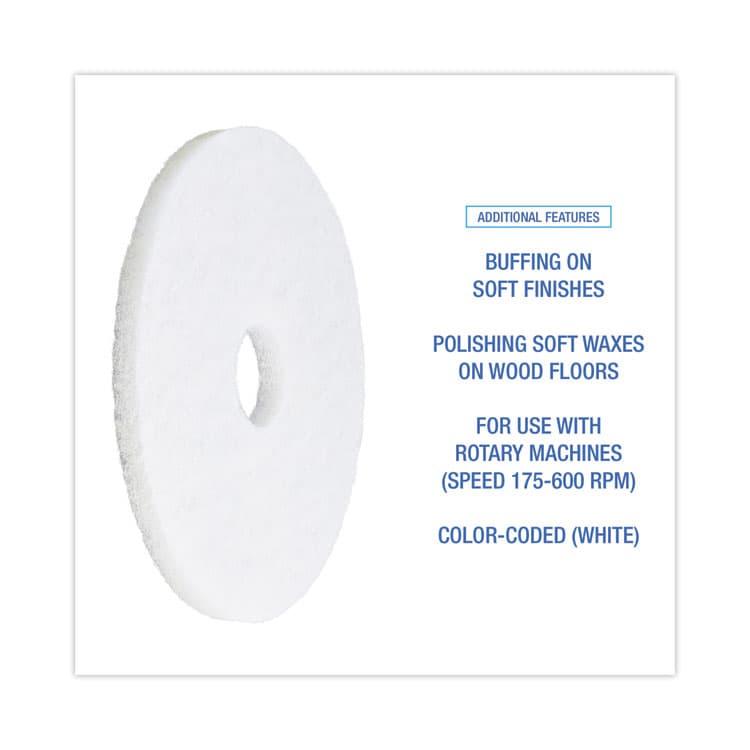 BOARDWALK Polishing Floor Pads, 15" Diameter, White, 5/Carton (BWK4015WHI) thumbnail 4