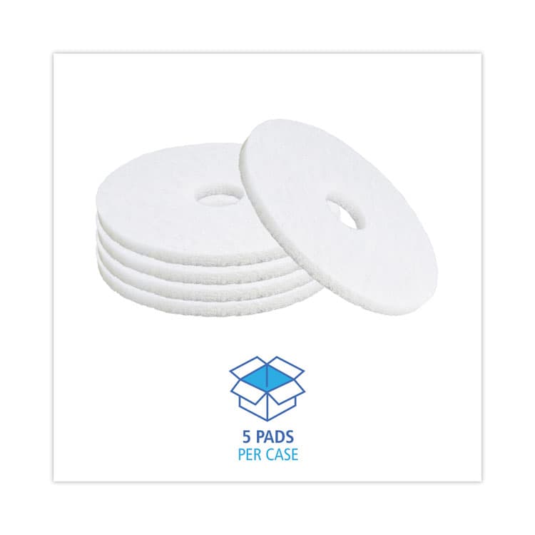 BOARDWALK Polishing Floor Pads, 15" Diameter, White, 5/Carton (BWK4015WHI) thumbnail 3