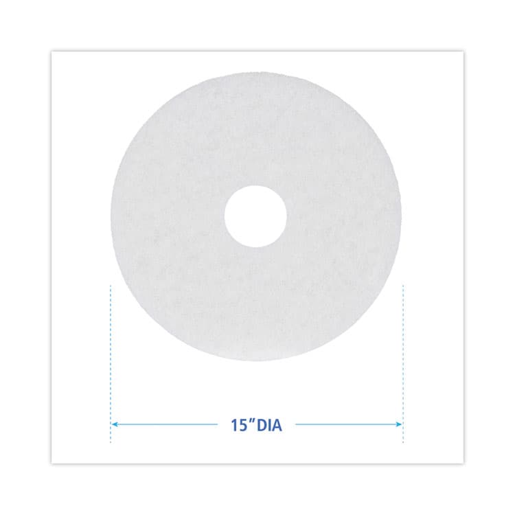 BOARDWALK Polishing Floor Pads, 15" Diameter, White, 5/Carton (BWK4015WHI) thumbnail 2